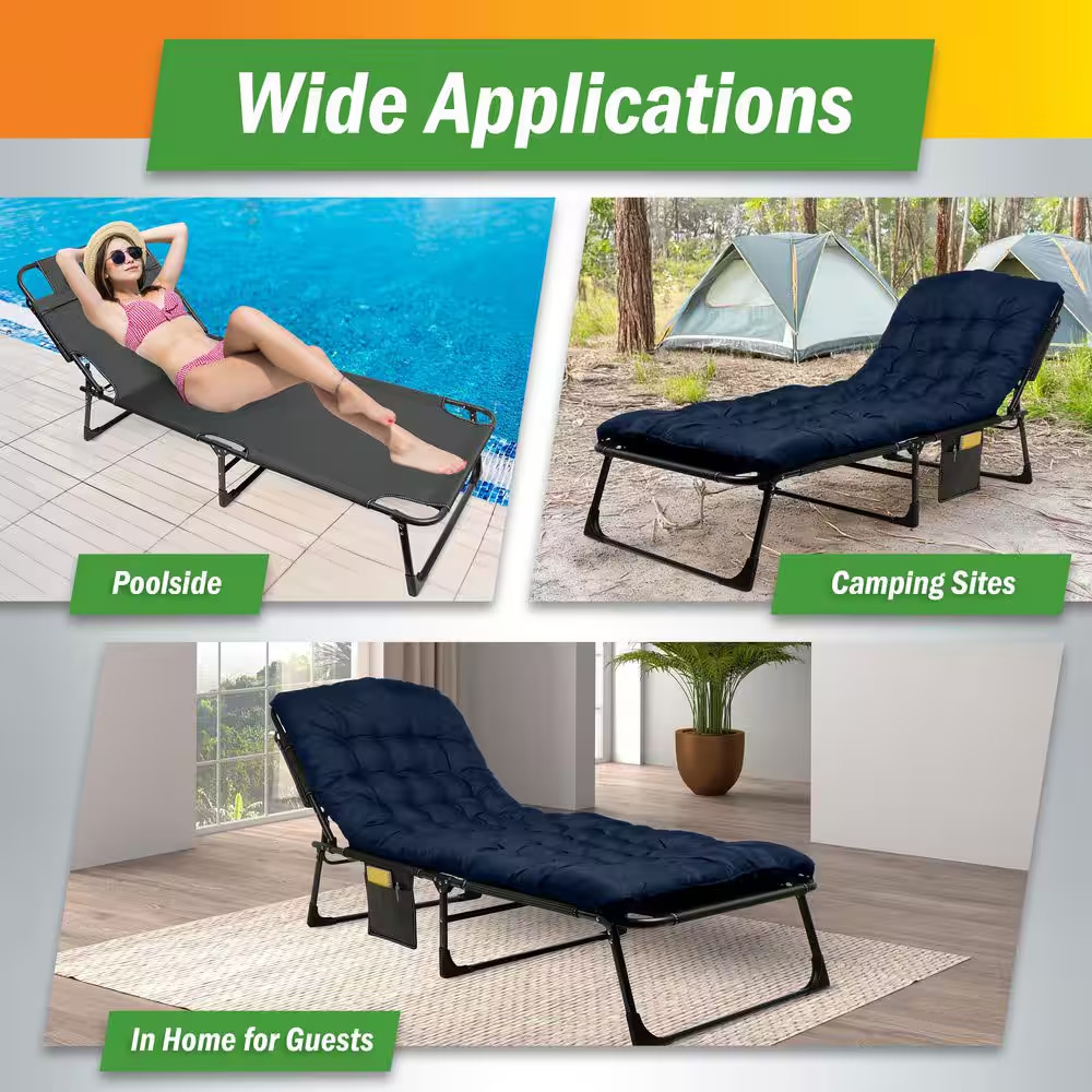 Camping Cot with Mattress, Navy