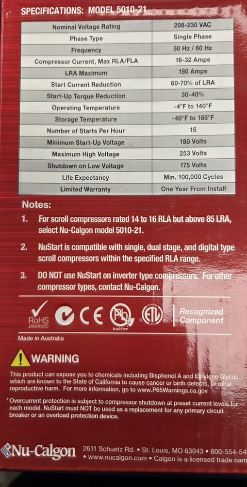 Nu-Start Compressor Soft Start Kit