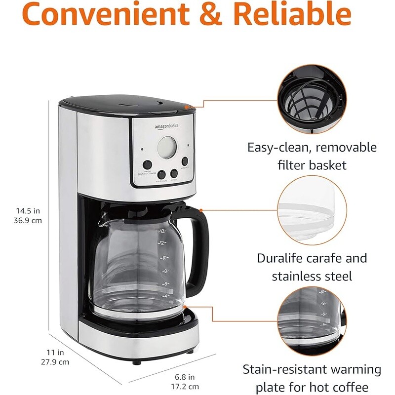 Programmable Drip Coffee Maker 12 Cup Machine W/ Carafe & Reusable Filter New