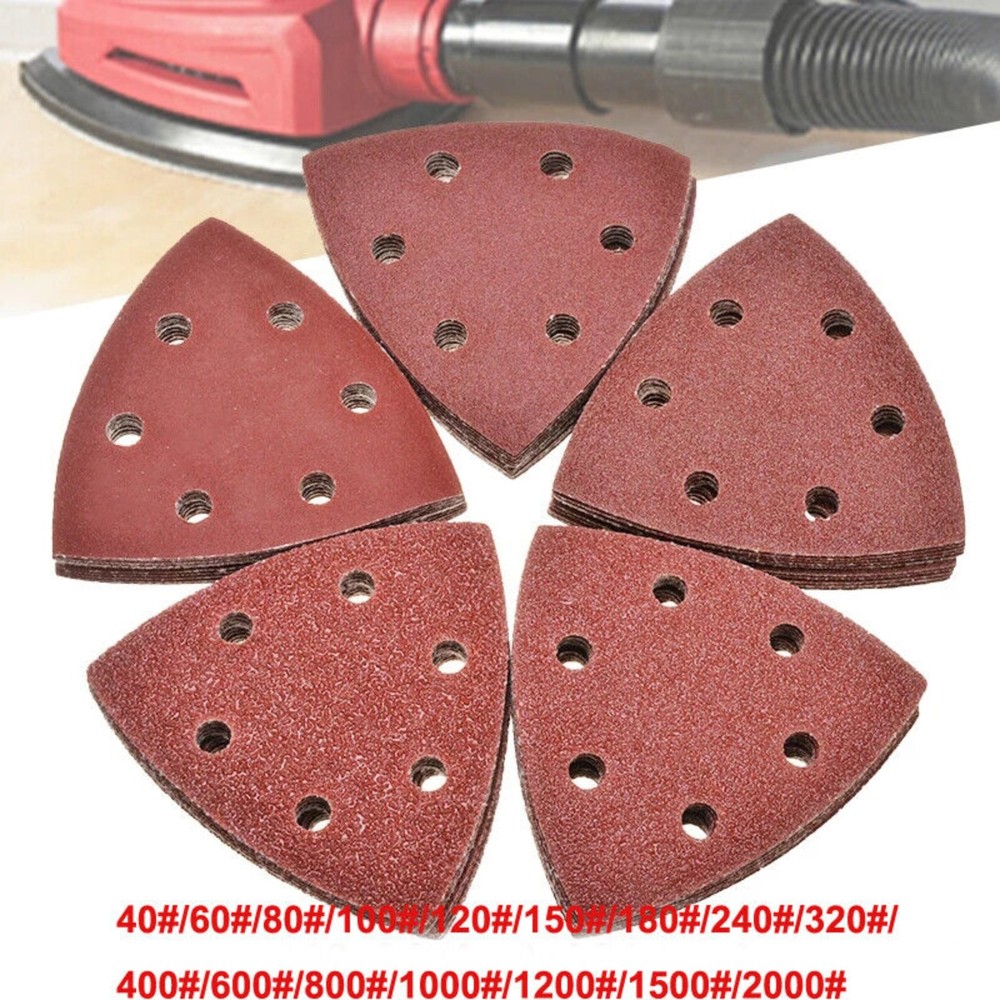 40~2000#6 Holes Flocking Sanding Pads Grinder Hook Loop Grit Triangle Sandpaper