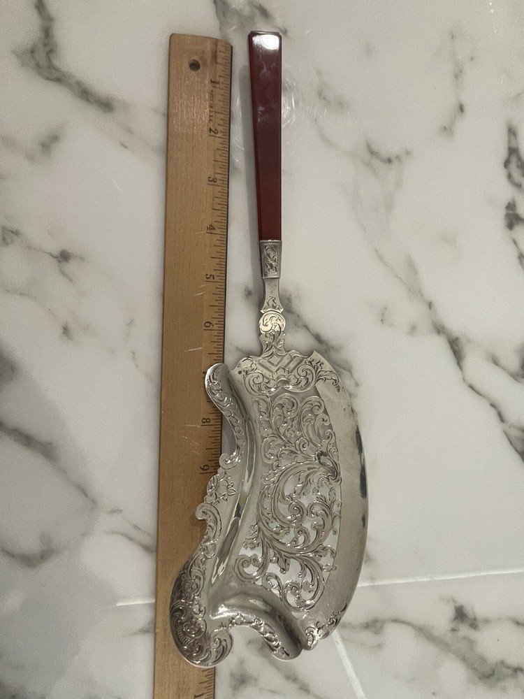 Huge Engraved Cut Work Fish Server Agate Handle Dutch  Silver 1859