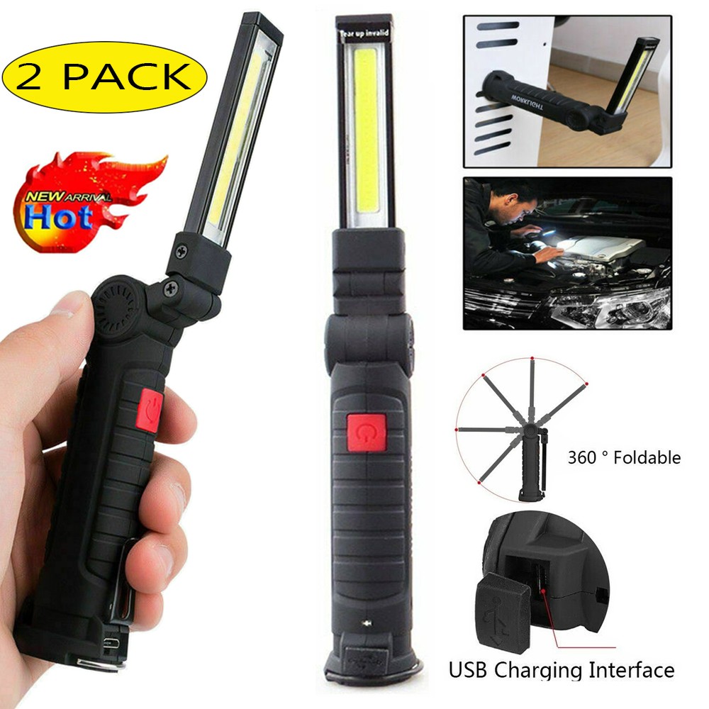 2x Set Multifunction Super Bright LED Work Lights Rechargeable Flashlight