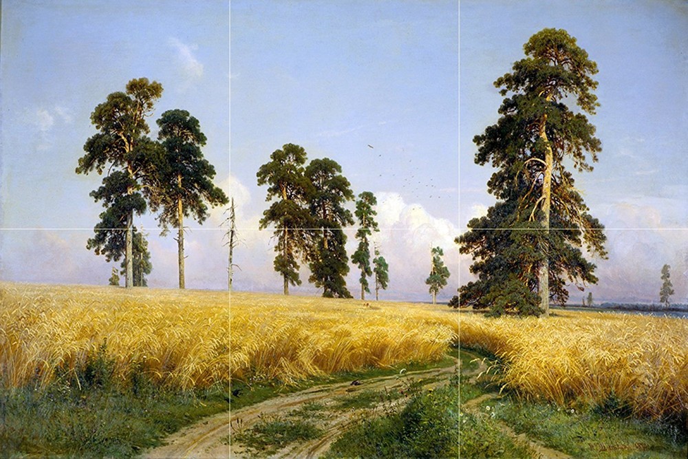 Tile Mural field rye wheat road by I. Shishkin Kitchen Backsplash Marble Ceramic