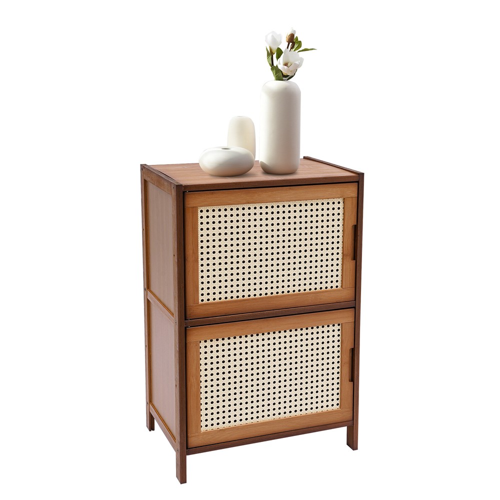 Modern Design Bamboo Bedside Table 2 Tier Nightstand Floor Standing