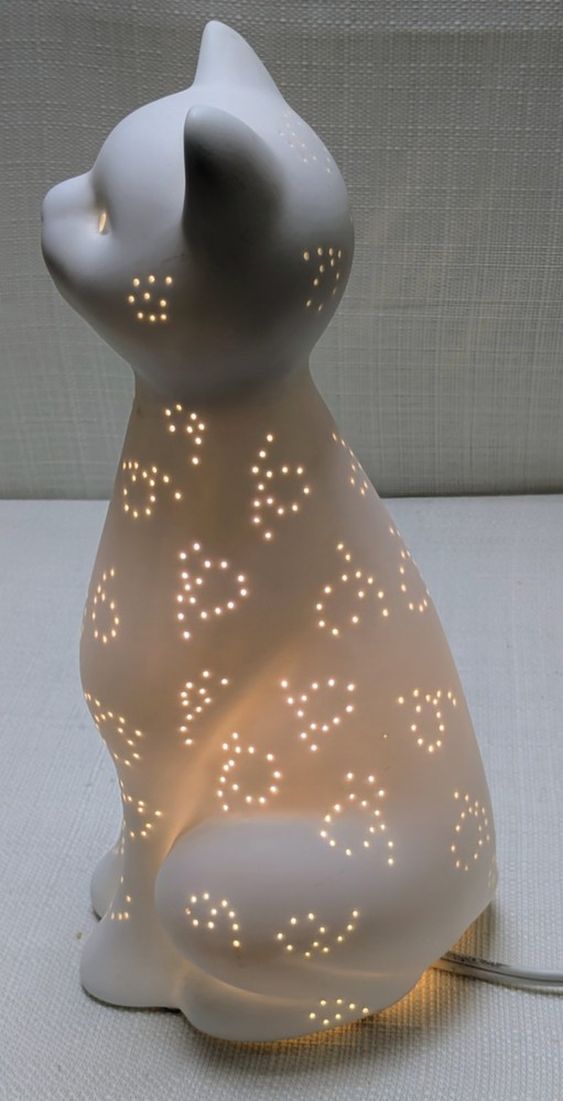 White 12" Ceramic Cat Night Light Lamp