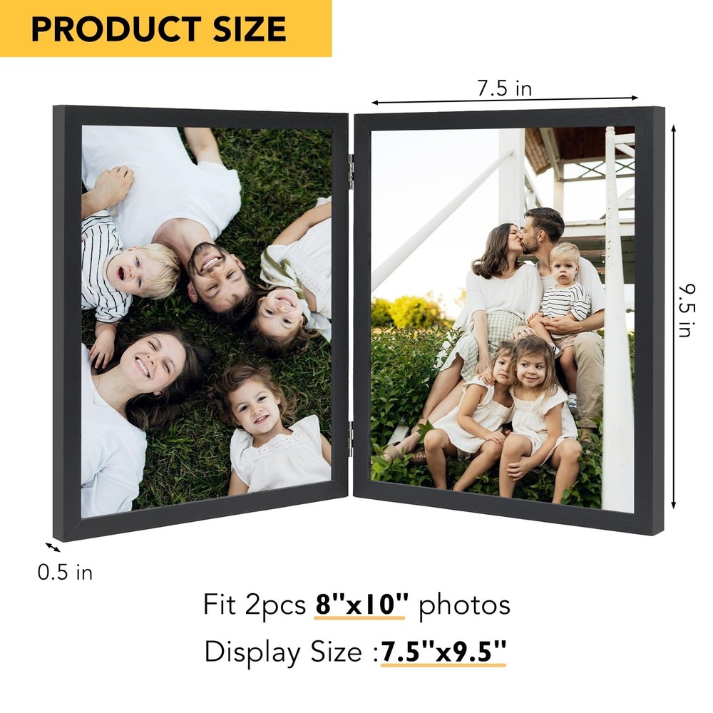 Double 8x10 Picture Frame Hinged Folding Vertical Stand for Tabletop Display,...