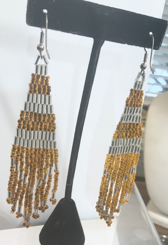 Vintage 1970s Bead Dangle Earrings 4 1/2” Drop