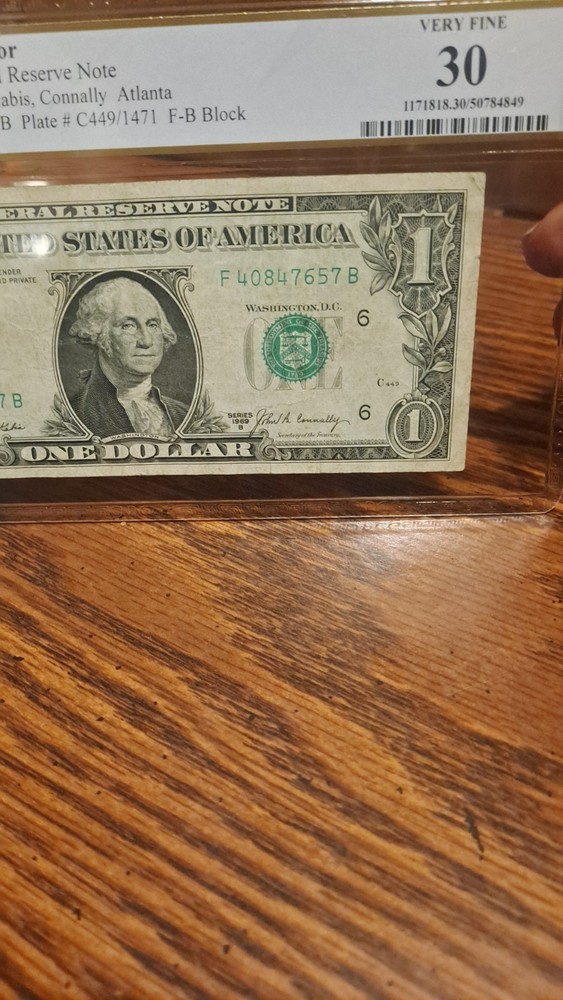 1 Dollar 1969 Very Fine 30 Gutter Fold Error