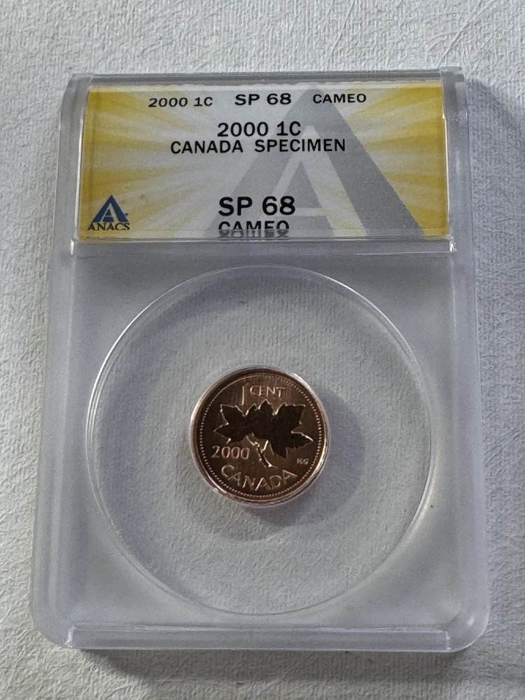 2000 Canada 1 Cent Graded SP 68 Cameo by ANACS Specimen