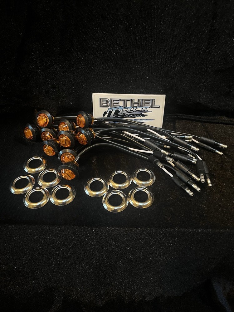 10 Maxxima 3/4" Amber 3 LED Penny Marker Clearance Lights M09300Y w/ 10 bezels