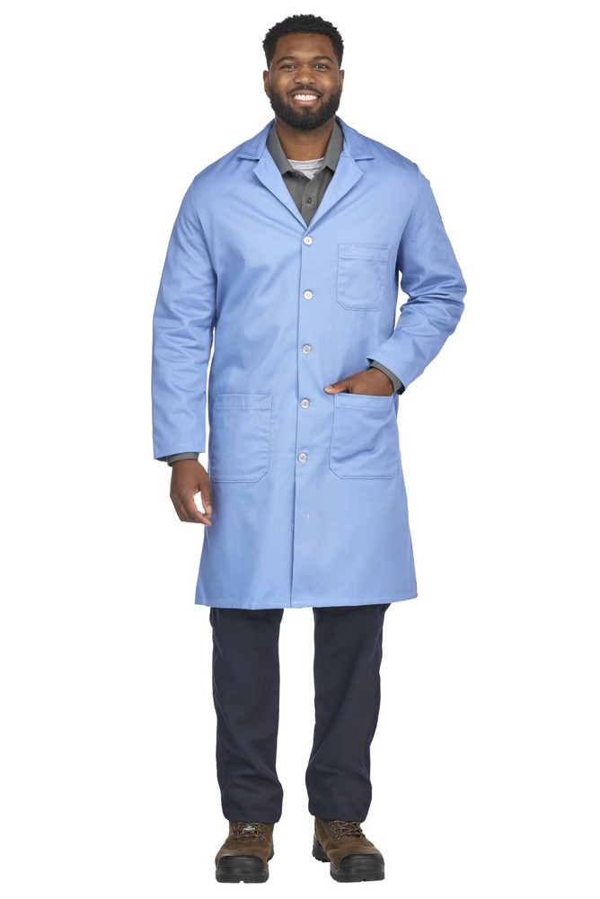 Bulwark Flame Resistant 7oz Cotton Lapel Collar Lab Coat Medium Light Blue