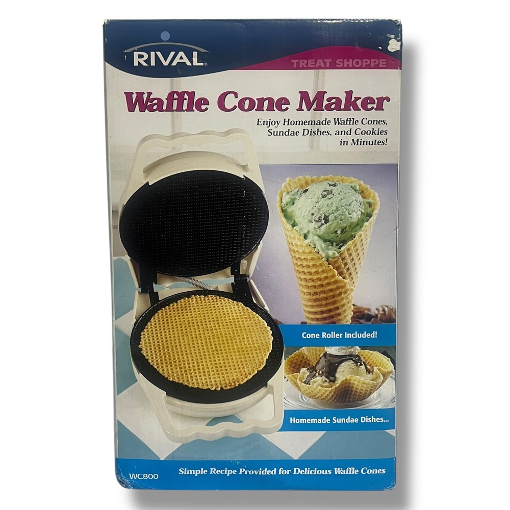 Rival Waffle Cone Maker Model WC800 01 WT White w/ Cone Roller
