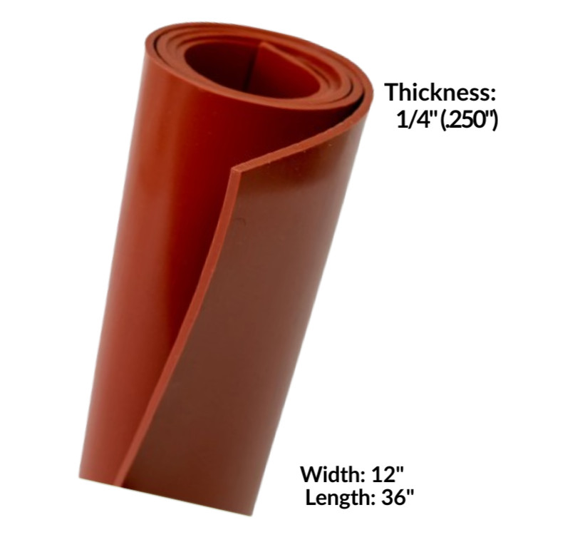 Silicone Rubber Sheet Solid  1/4" Thick  x 12"wide x 36"Long High Temp Mat