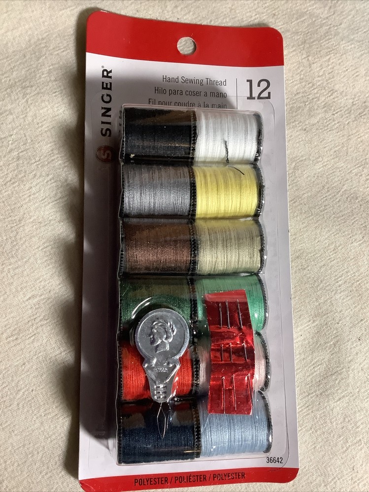 SINGER Polyester Hand Sewing Thread 12 Spools Needles & Threader/30 Asst Needles