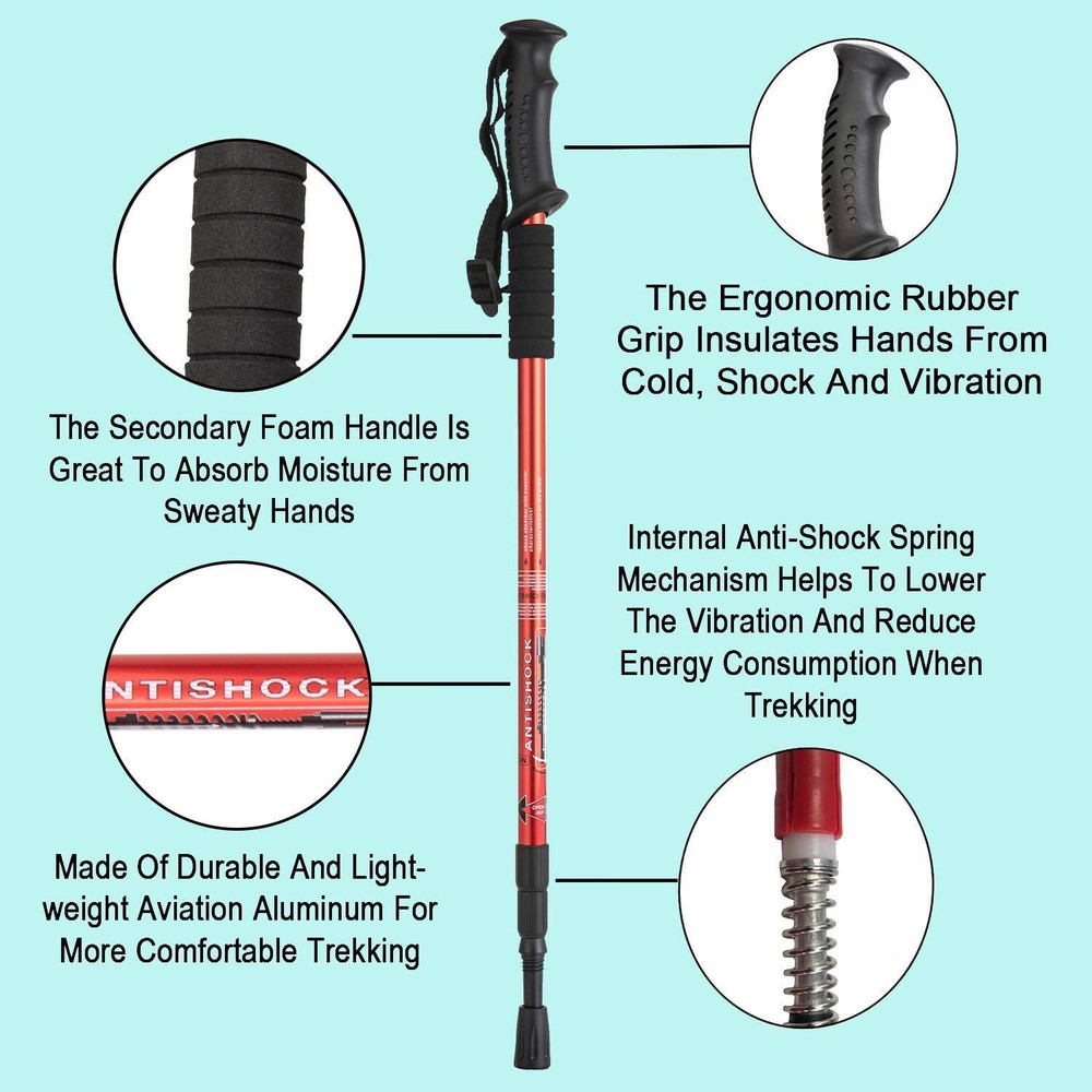 2 Pack Collapsible Lightweight Trekking Poles Anti-Shock Walking Sticks