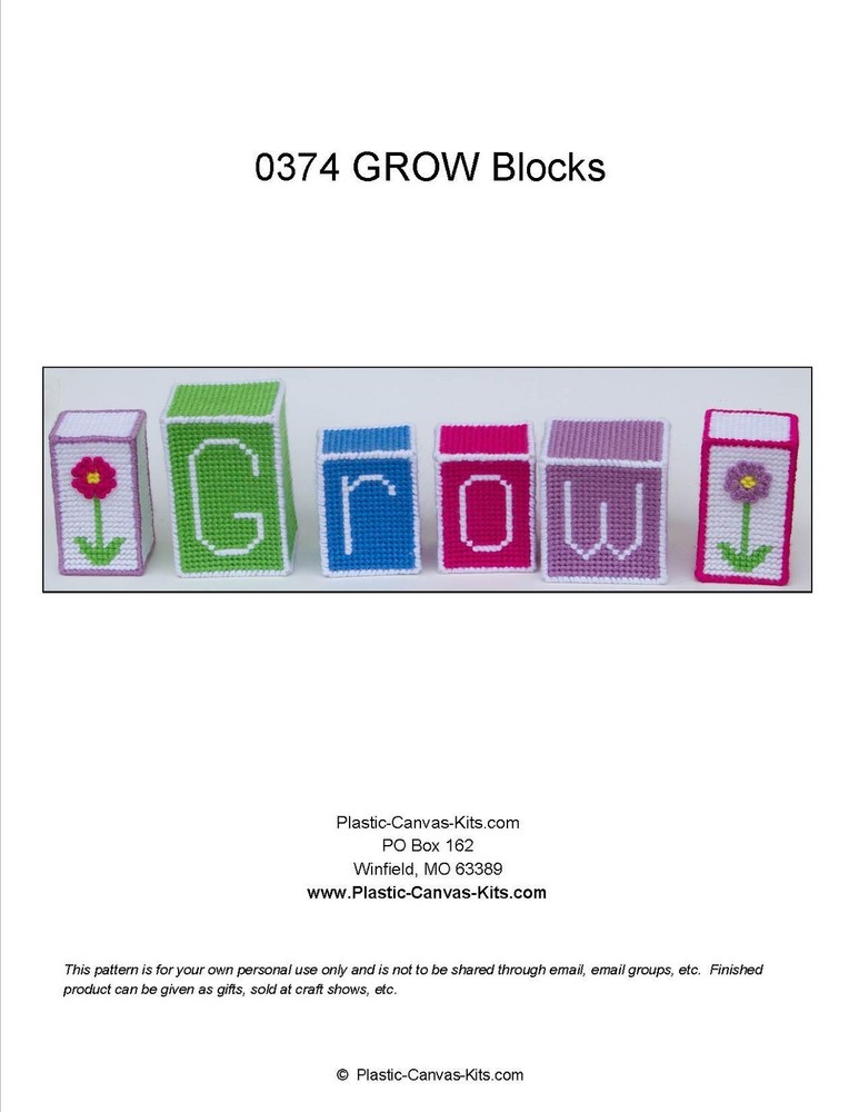 Grow-Flower-Blocks-Spring-Plastic Canvas Pattern or Kit