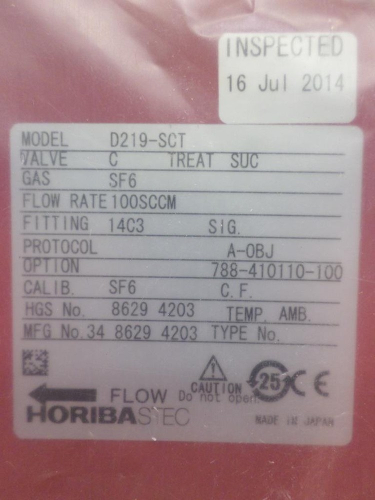 Horiba STEC D219-SCT (SF6) 100 SCCM Mass FLow Controller