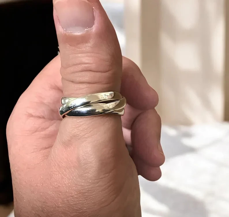 Triple Interlocked Sterling Silver Ring/Three Rolling Ring/Multi Band , All Size