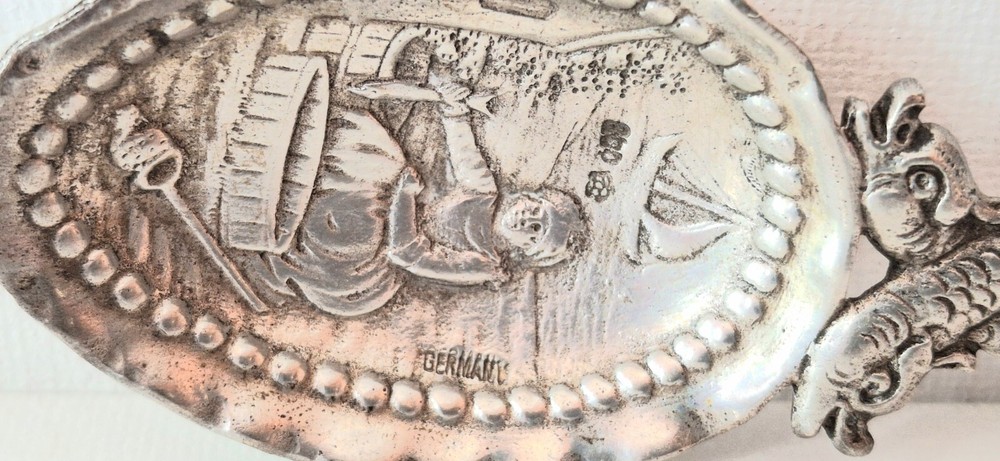 ANTIQUE GERMAN 800 SILVER DRAGON FISH HANDLE TEA CADDY SPOON