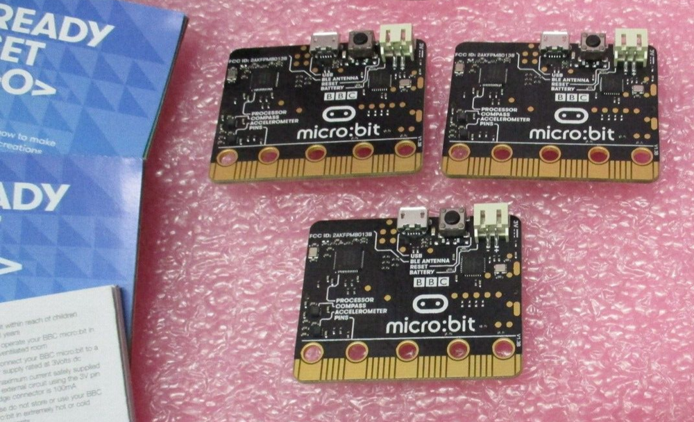 3x BBC micro:bit v1 Go Start Kit w/Microbit, AdapterBoard, Battery Pack & Guide