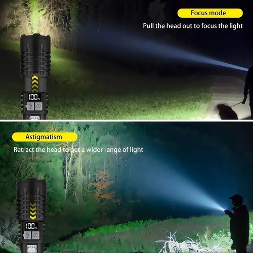 Rechargeable Tactical Flashlight Zoom 5 Modes Red Blue Warning Light USB C Light