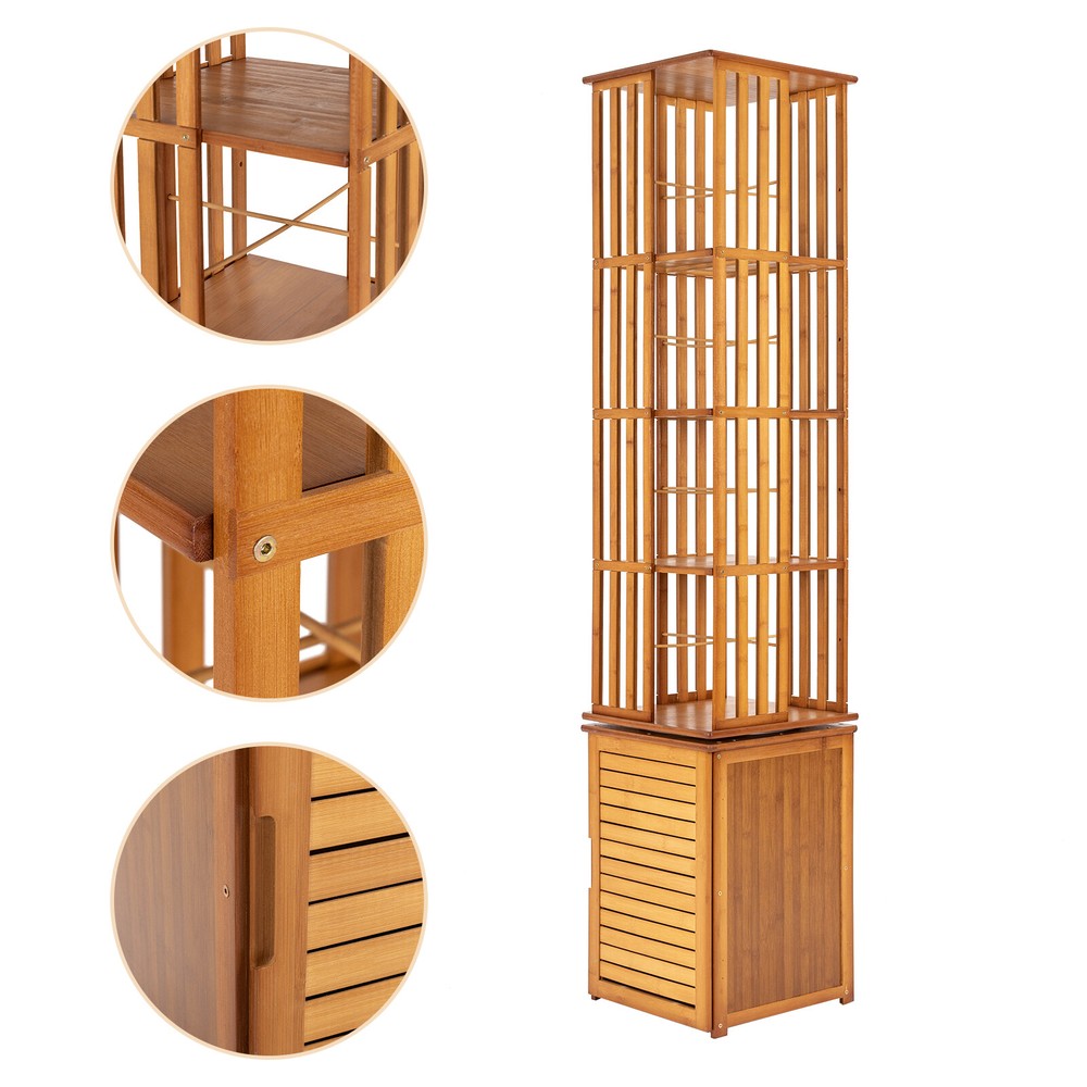 6-Tier Bamboo Rotating Bookshelf - Space-Saving Home Storage Solution