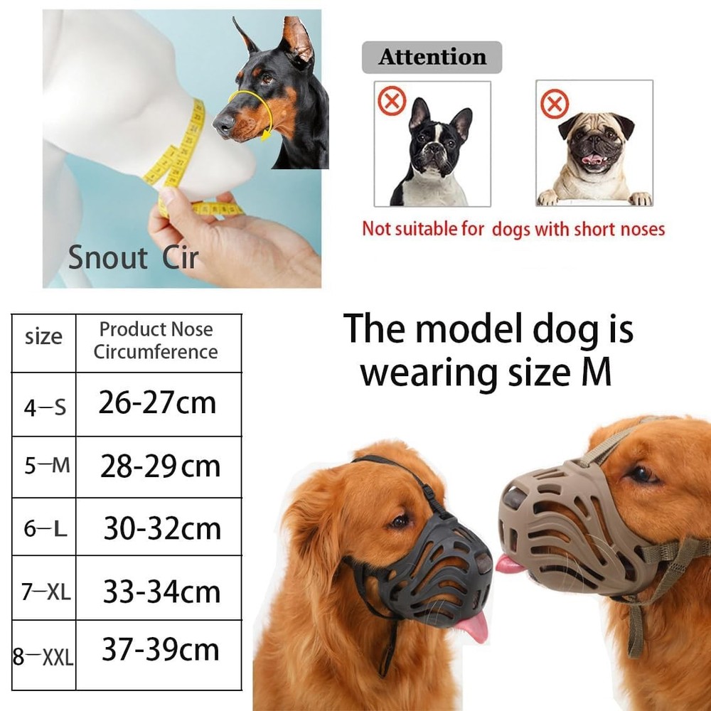 Black Silicone Dog Muzzle Prevent Biting Chewing Barking Size Fits L6