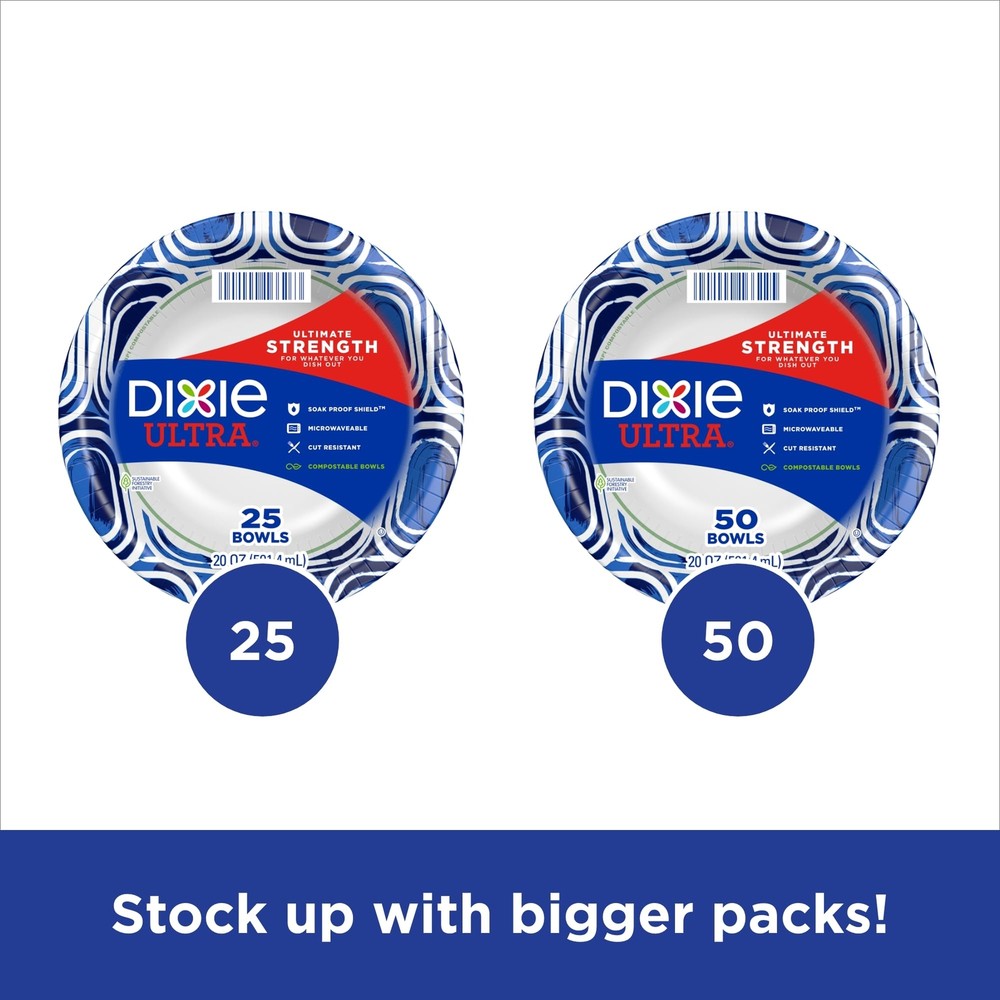 Dixie Ultra 20Oz Disposable Paper Bowls 156 Count Strong Soak Proof Shield