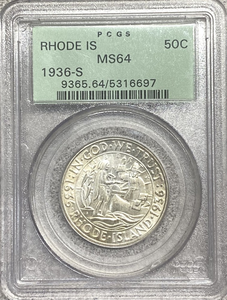 1936-S Rhode Island Commemorative Half Dollar 50c PCGS MS64