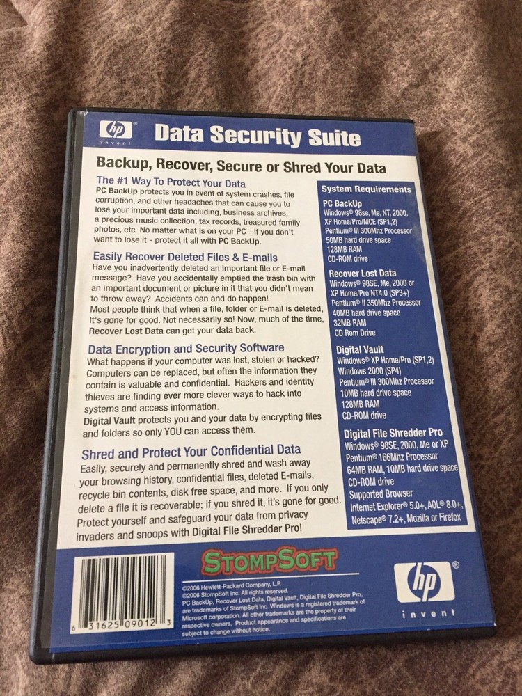 HP Data Security Suite Stompsoft Revised 5/18/06 CD-Rom