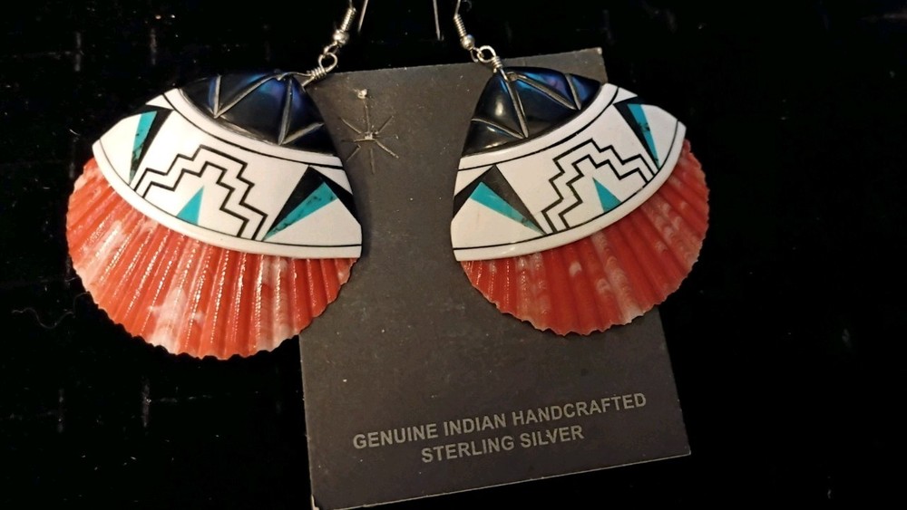 Shell Earring Tourquoise / Shell / Onix Sterling Silver Navajo Handmade