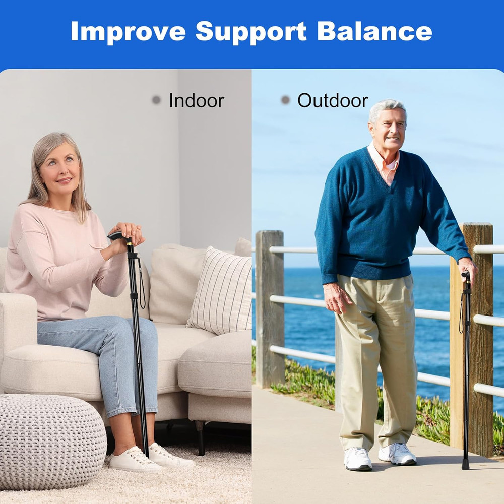 Folding Cane, Portable 5-Level Adjustable Height Walking Stick with Foldable Des