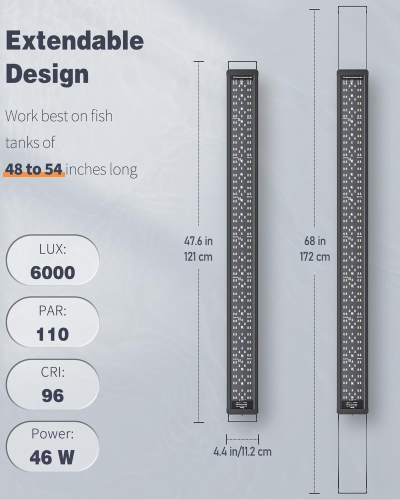 42W Full Spectrum LED Aquarium Light for 48"-54" Tanks with Timer & Brightness C