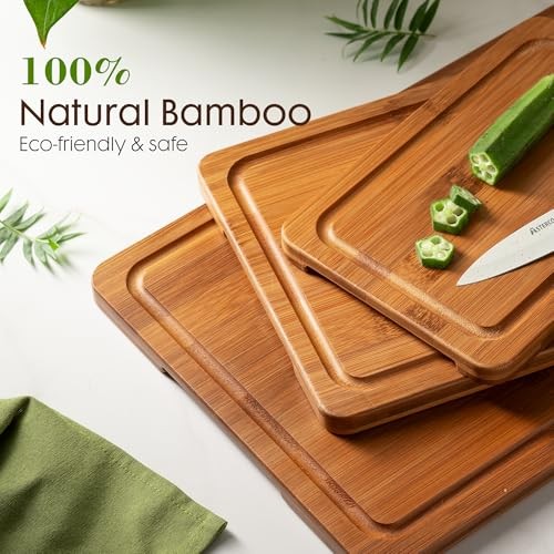 Deep-Carbonized Bamboo Cutting Boards for Kitchen with Wood Storage Stand,