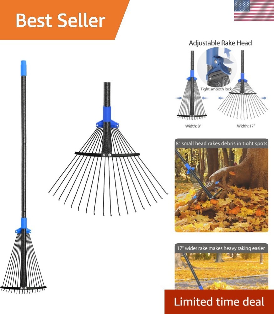 Durable Adjustable Leaf Rake for Lawn Care - Long Handle & Lightweight Design