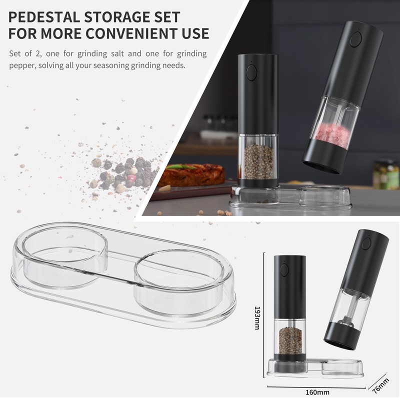 Electric Salt Pepper Grinder Set with Storage Base Automatic Mill Grinder 2Pack
