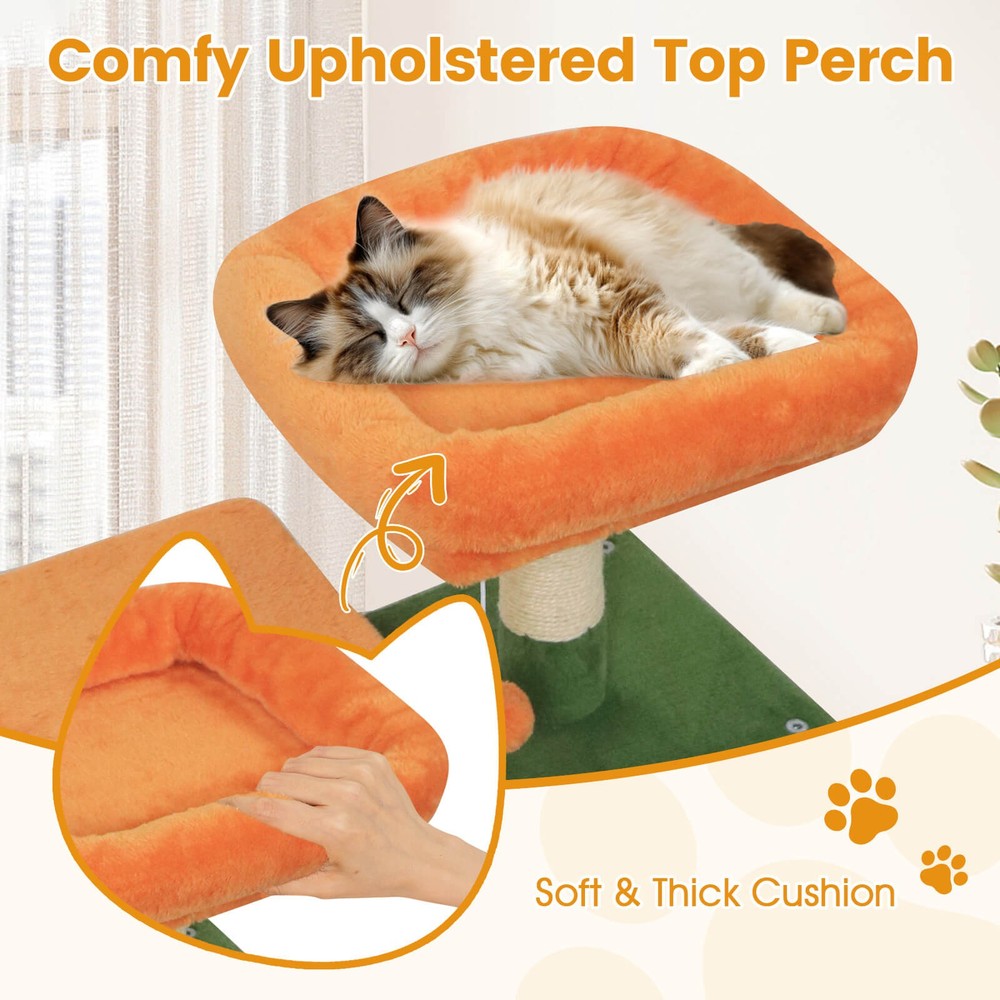 58" Tall Multi-level Cat Tree w/Upholstered Perch & Cat Condo, Comfy Hammock