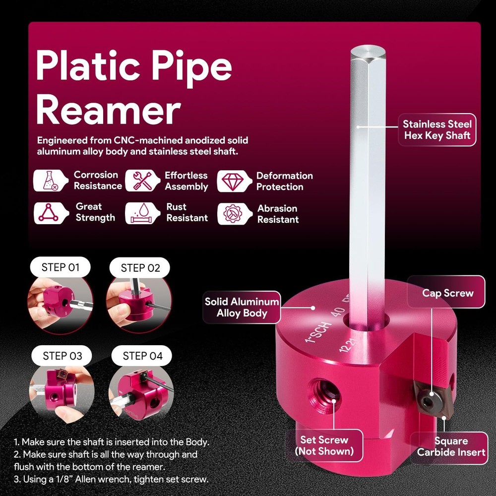 1" Head Plastic Pipe Fitting Reamer PPR100 with 1/4" Hex Shaft PVC Socket Saver