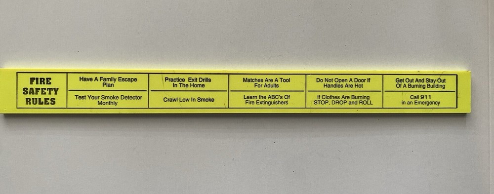1990s Fire Department Plan and Practice Fire Exit Drills Neon Measurement Ruler