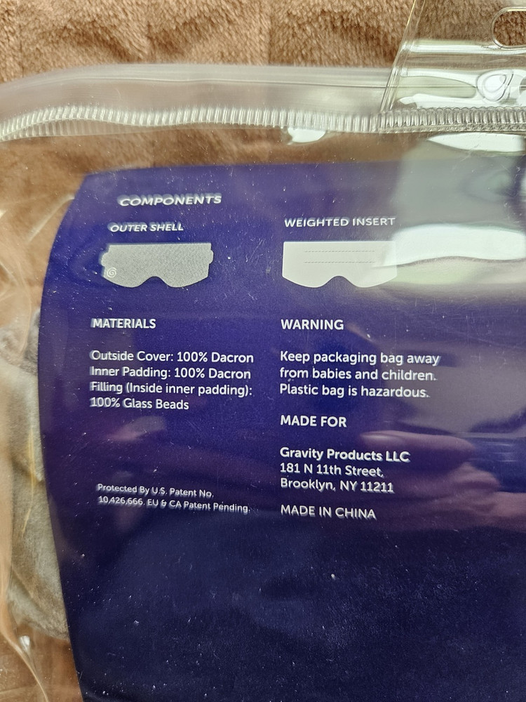 NIP Gravity Weighted Sleep Mask, Pale Gray, Soft, Adjustable Strap, Never Opened