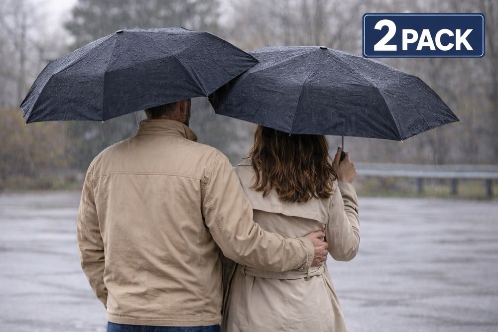 2 Pack Mini Travel Umbrella Black Compact Portable Manual Open Rain Essentials