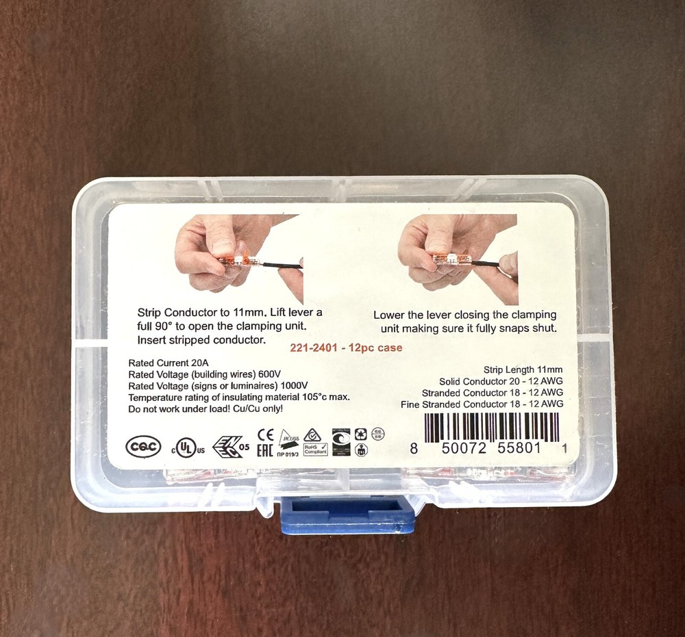 WAGO Lever Nuts 221-2401 Inline Splicing Connectors with Case 12pc