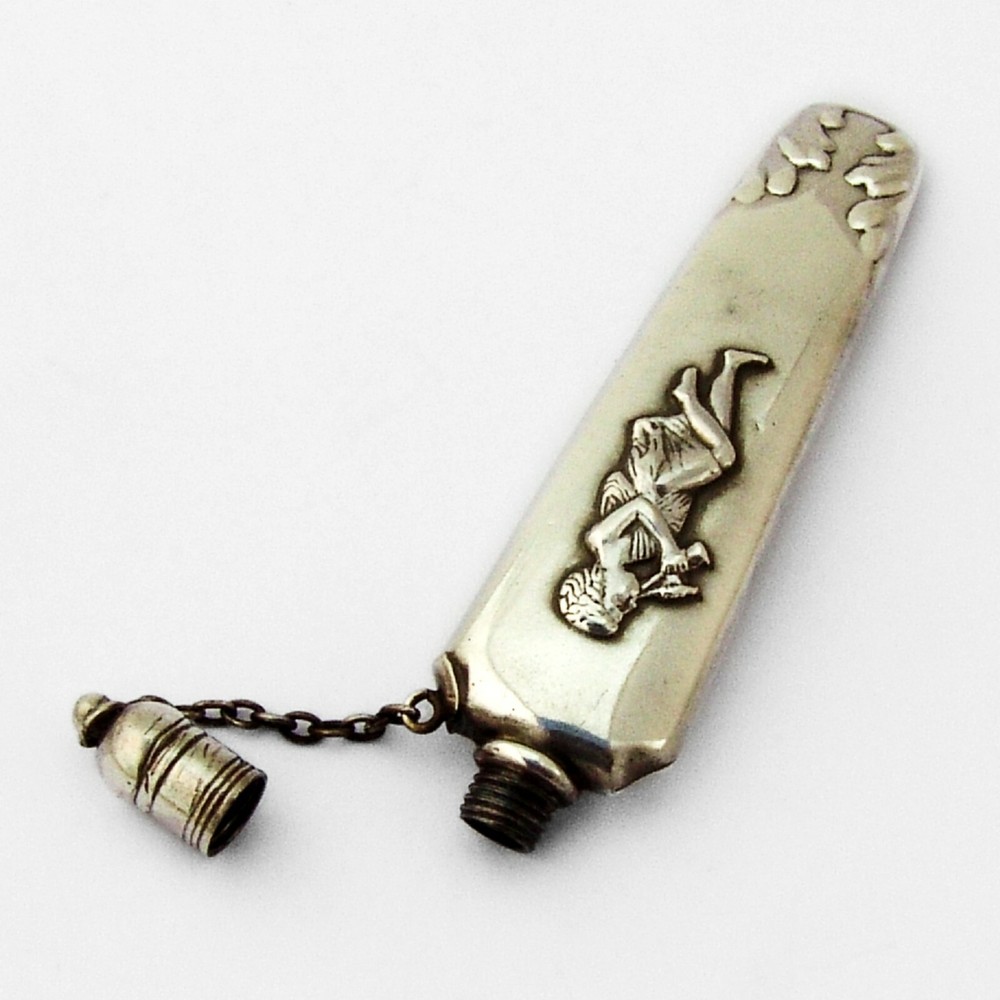 Glove Perfume Flask Applied Flute Player Sterling Silver 1900