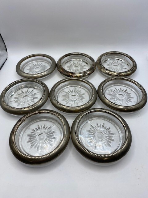 8 Italy Silverplate  Glass Coaster Ves Blackington Pre Owned