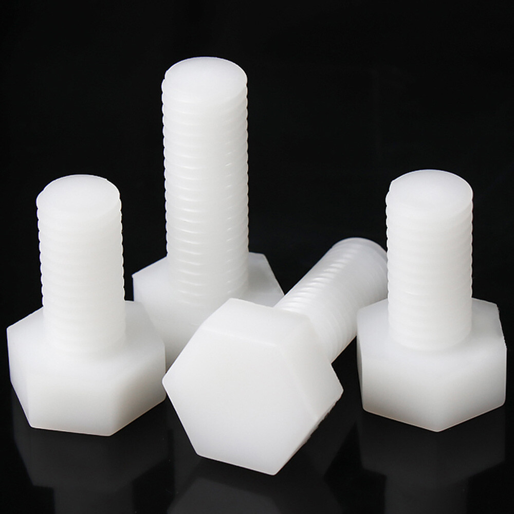 M6 - 1.0 White Nylon Hex Head Bolts Full Thread Hex Cap Plastic Screws DIN 933