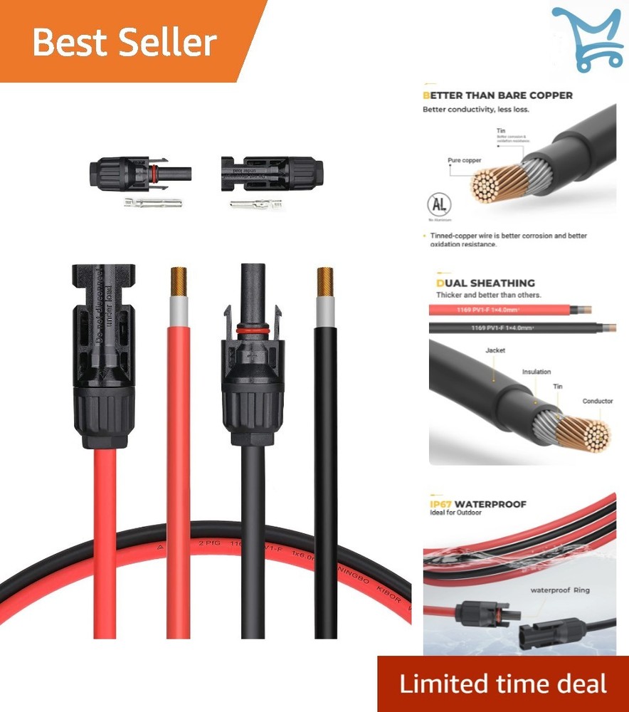 Solar Extension Cable 12AWG 20FT with Connectors for Solar Panel Power System