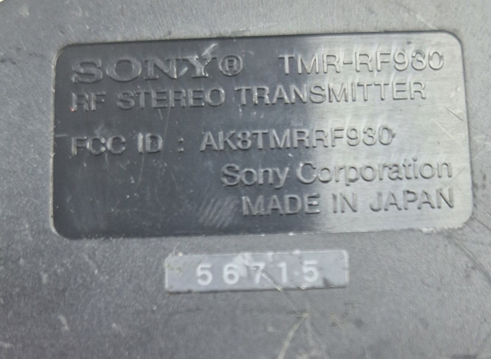 Sony Wireless RF Stereo Transmitter TMR-RF930 No Power Adapter Untested