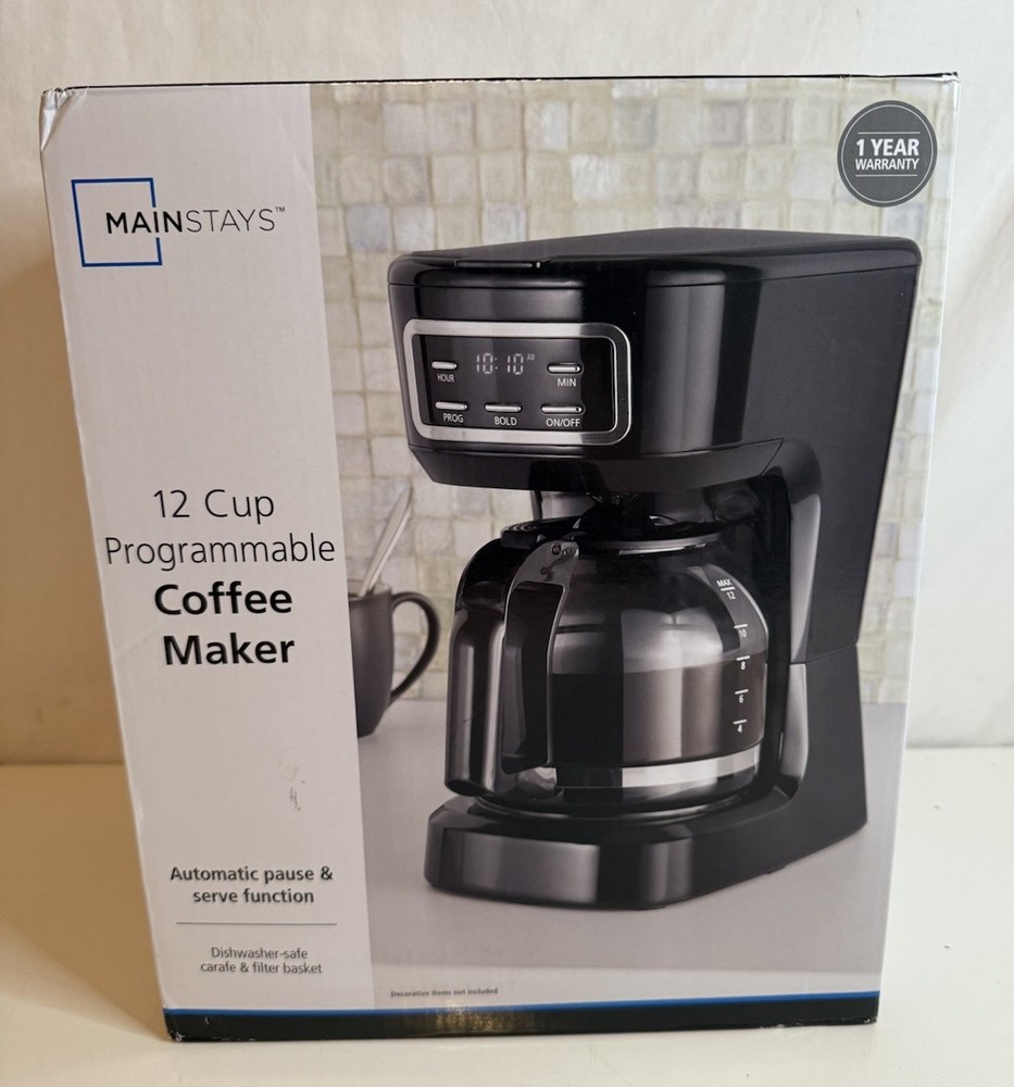 Mainstays 12 Cup Programmable Coffee Maker Drip Automatic Pause Warming Plate