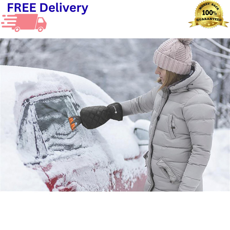 2-Pack Fleece Lined Ice Scraper Mitt Water Resistant Windproof Scraper with Pick