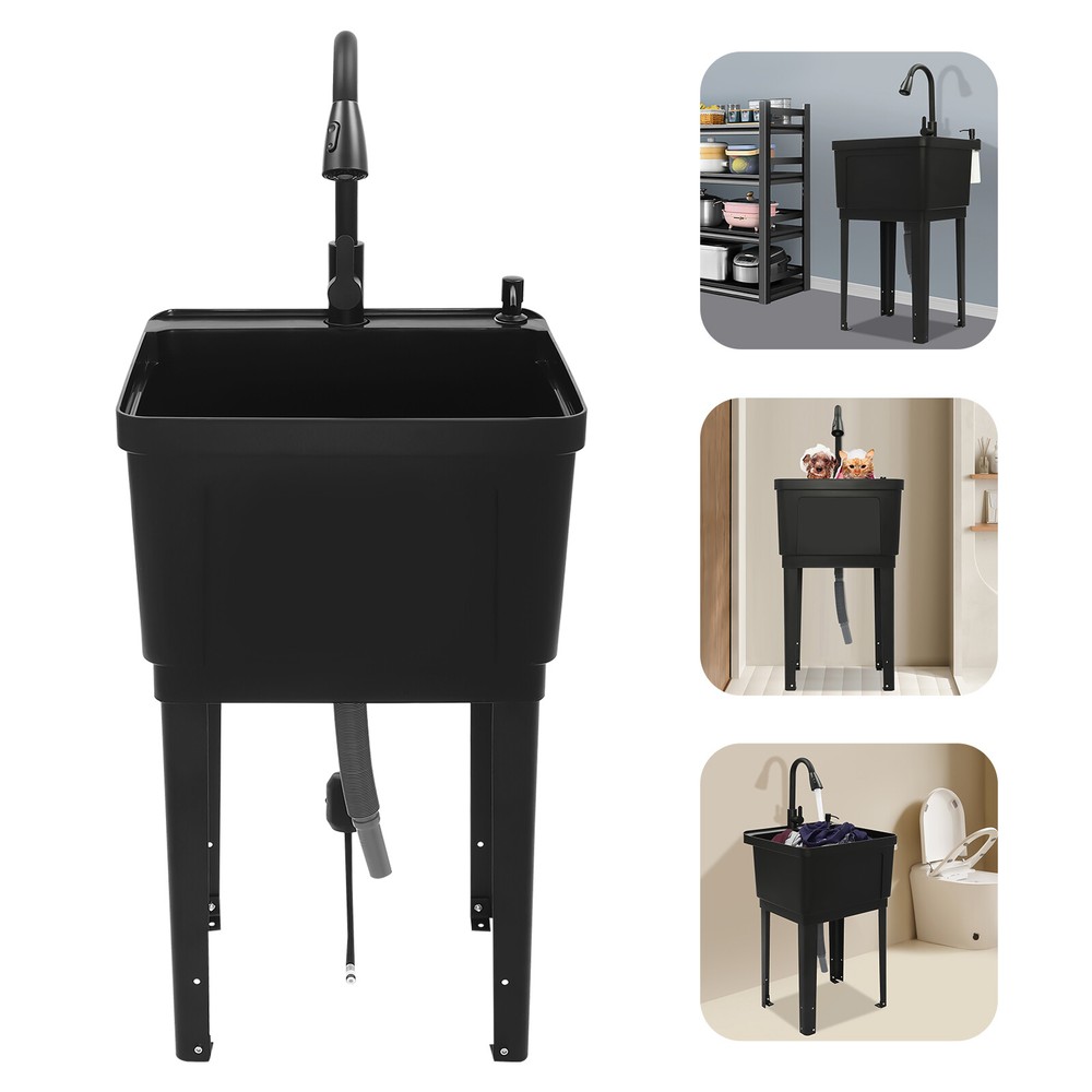 Durable Laundry Sink with Pull-Out Faucet and Spacious Design